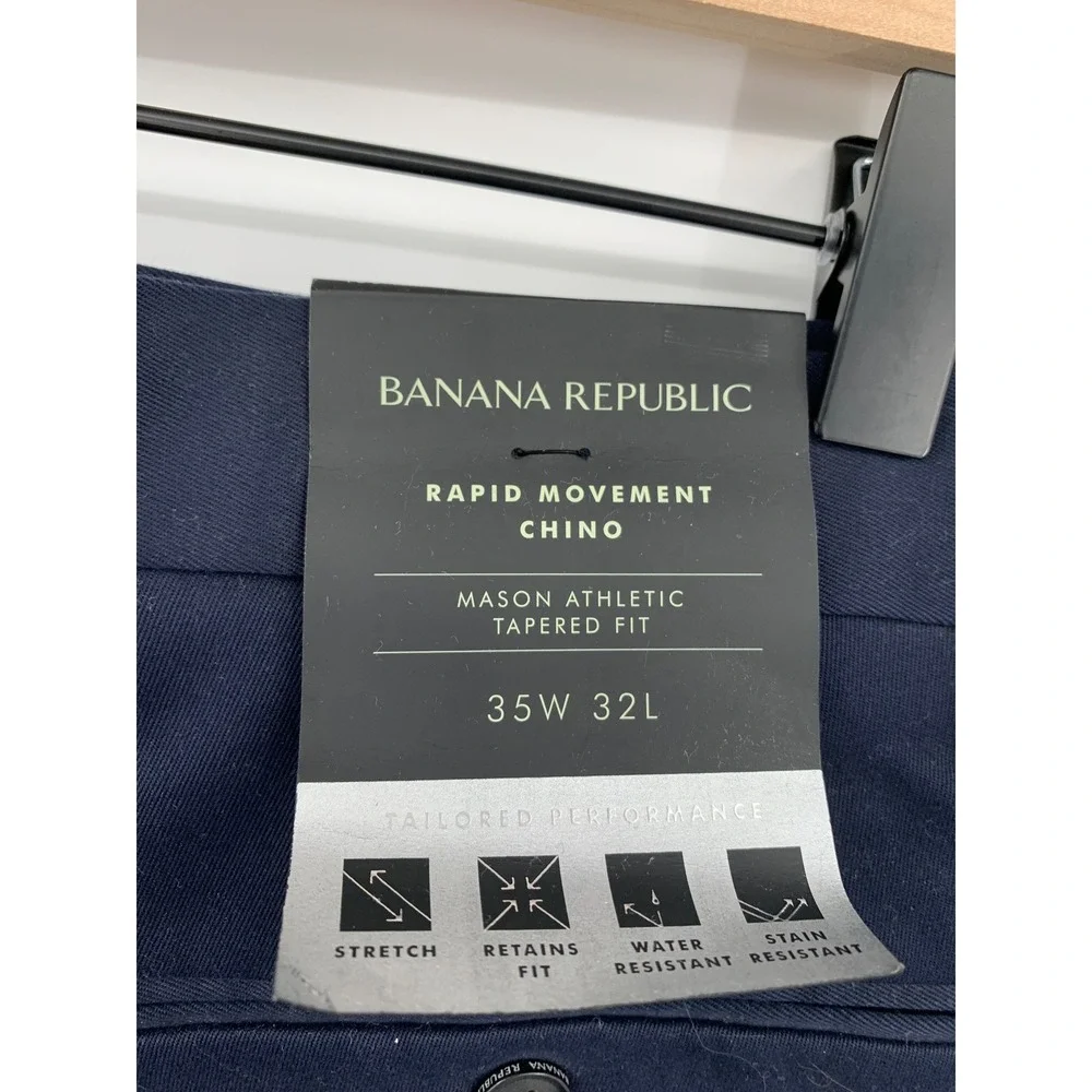 Banana Republic Pants 35x32 Navy Blue Mason Athletic Tapered Rapid Movement NEW